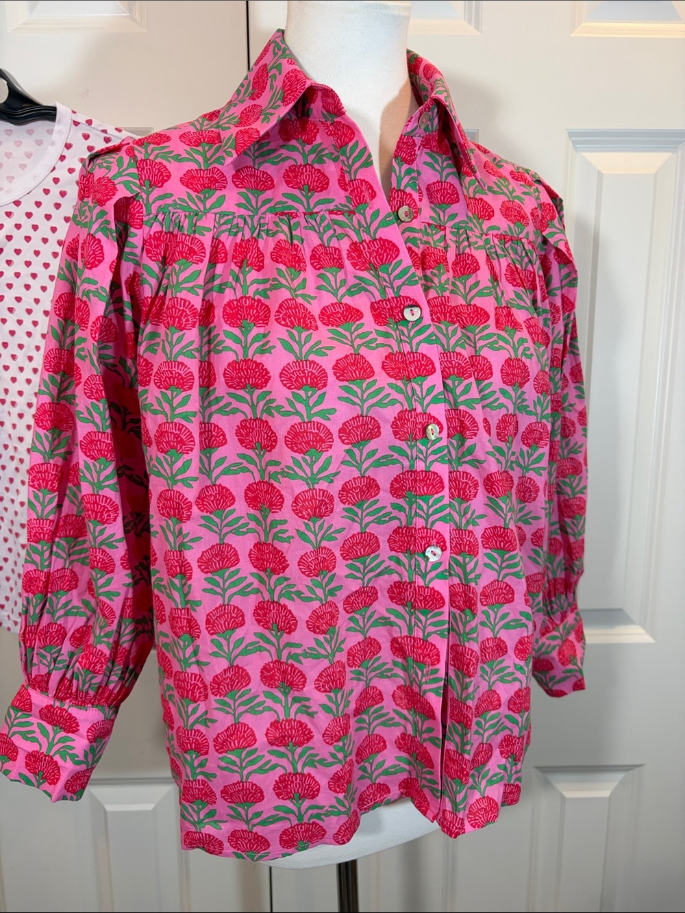 Pink Floral Button-Front Blouse